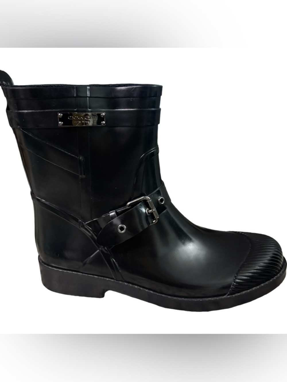 COACH Lester Short Rainboots  A8805 Rubber cap toe ankle buckle strap Size 8 B